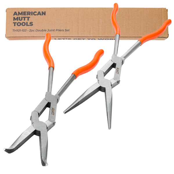 2pc Double Jointed Pliers Set – 13" Long Needle Nose Pliers and 45 Degree Bent Nose Pliers