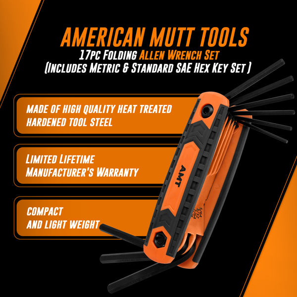 17pc Folding Allen Wrenches Sets | Includes Metric and SAE Hex Key Sets